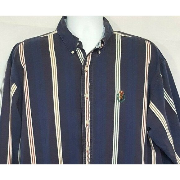 Ralph Lauren Chaps shirt Vintage XL long sleeve button front striped blue - Picture 1 of 8